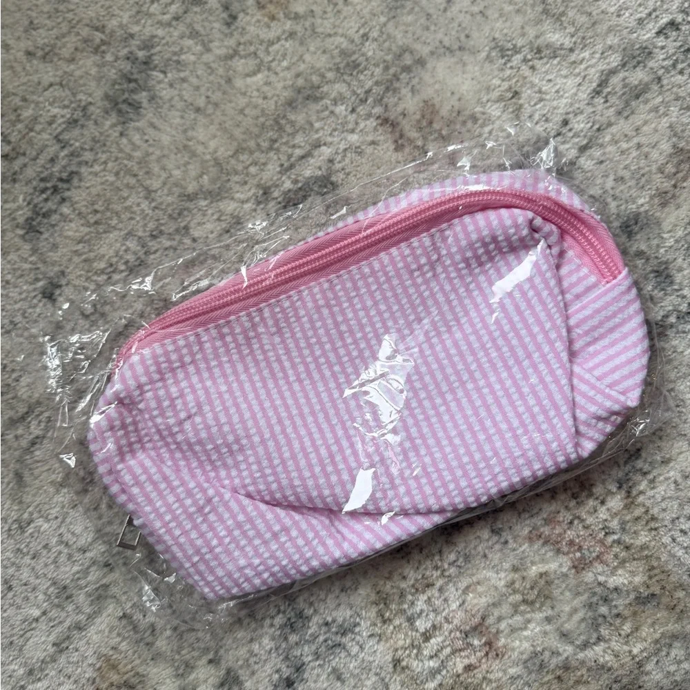 Seersucker Pencil Makeup Case Pink Stripe